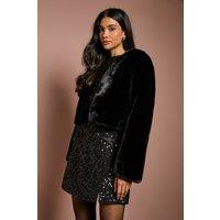 Coast Women's Black Occasion Short Edge To Edge Faux Fur Coat | Size: 14