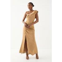 MissPap Women's Satin Ruched Drape Bridesmaid Dress in Bronze | Size: 12