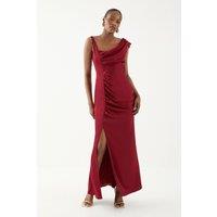 MissPap Women's Satin Ruched Drape Bridesmaid Dress in Red | Size: 8