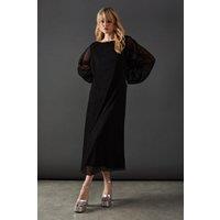 Warehouse Women's Plisse Batwing Midi Dress in Black | Size: 10