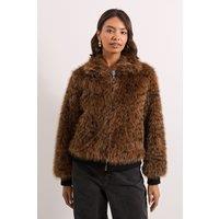 Dorothy Perkins Women's Tiger Faux Fur Bomber Jacket in Animal | Size: Large