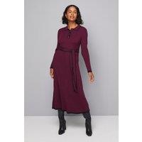 Wallis Women's Tipped Belted Knitted Midi Dress in Plum | Size: Small