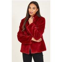 Yumi Women's Red Short Wrap Faux Fur Coat | Size: 20