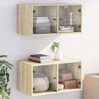 Berkfield Home Wall Cabinets with Glass Doors 2 pcs Sonoma Oak 68.5x37x35 cm in Brown