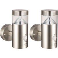 First Choice Lighting Set 2 Pyramid - Stainless Steel LED Outdoor Motion Sensor Wall Lights in Silver