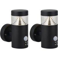 First Choice Lighting Set of 2 Pyramid - Black LED Outdoor Motion Sensor Wall Lights