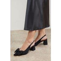 Oasis Women's Seala Faux Suede Bow Slingback Medium Block Heel Court Shoes in Natural Black | Size: 3