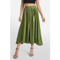 MODISHION Women's High Waist A-line Midi Skirt with Partially Elastic Waistband & Pockets in Green | Size: XL