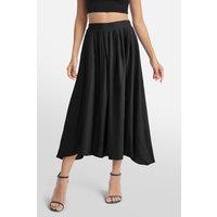 MODISHION Women's High Waist A-line Midi Skirt with Partially Elastic Waistband & Pockets in Black | Size: 2XL