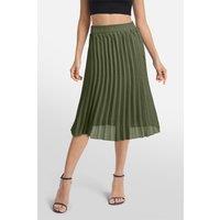 MODISHION Women's Casual High-Waisted A-Line Pleated Skirt in Green | Size: Small