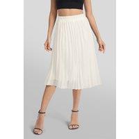MODISHION Women's Casual High-Waisted A-Line Pleated Skirt in Cream | Size: XL