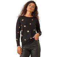 Roman Women's Star Glitter Print Knit Jumper in Black | Size: 14