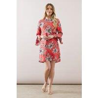 Wallis Women's Printed Viscose Ruffle Sleeve Shift Dress in Coral | Size: 10