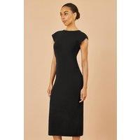 Yumi Women's Black Knitted Ruched Midi Dress | Size: Large