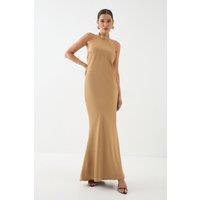 MissPap Women's High Neck Satin Cowl Back Bridesmaid Dress in Bronze | Size: 12