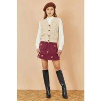 Yumi Women's Burgundy Corduroy Embroidered Squirrel Mini Skirt | Size: 12