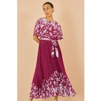 Yumi Women's Burgundy Mirror Floral Design Pleated Midi Dress | Size: 16