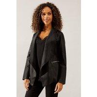 Wallis Women's Black Faux Leather Waterfall Jacket | Size: 14