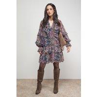 Oasis Women's Printed Boho Ruffle Button Down Mini Dress | Size: 10