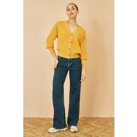 Yumi Women's Mustard Relaxed Fit Cardigan With Stitch Detail | Size: XS