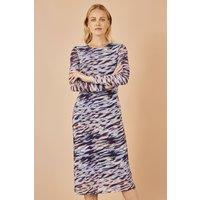 Yumi Women's Multicolour Abstract Stripe Ruched Bodycon Midi Dress | Size: 10