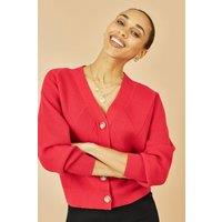 Yumi Women's Red Relaxed Fit Cardigan With Stitch Detail | Size: Medium