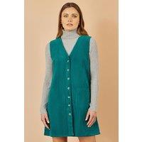 Yumi Women's Teal Cord Button Through Pinafore Dress With Pockets | Size: 14