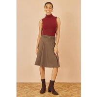 Yumi Women's Brown Pleated Midi Skirt With Matching Belt | Size: 14