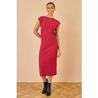 Yumi Women's Burgundy Knitted Ruched Midi Dress | Size: Medium