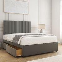 BSSPOKE Sienna Divan Bed Set Velvet 24Headboard 2 Drawers Footend & Mattress in Grey | Size: Small Double