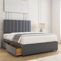 BSSPOKE Sienna Divan Bed Set Velvet 24Headboard 2 Drawers Footend & Mattress in Charcoal | Size: Small Double
