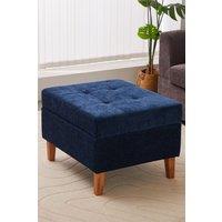 Living and Home Chenille Storage Bench with Rubberwood Legs in Blue