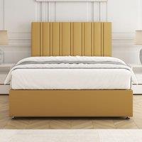 BSSPOKE Sienna Plush Velvet Divan Bed Set 24Headboard & Mattress No Drawers in Mustard | Size: Small Double