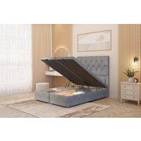 Somnior Ziggy Tweed Fabric Ottoman Bed Base with Floor Standing Headboard in Grey | Size: King