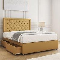 BSSPOKE Nova Plush Divan Bed Set 24 Headboard & Mattress & 2 Drawers Footend in Mustard | Size: Small Double