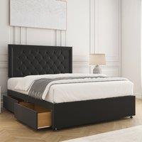 BSSPOKE Nova Plush Divan Bed Set 24 Headboard & Mattress & 2 Drawers Footend in Black | Size: Small Double
