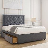 BSSPOKE Nova Plush Divan Bed Set 24 Headboard & Mattress & 2 Drawers Footend in Charcoal | Size: King