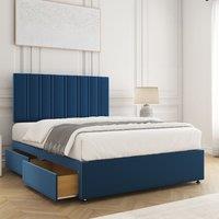 BSSPOKE Sienna Plush Velvet Divan Bed Set 24 Headboard 4 Drawers & Mattress in Blue | Size: Small Double