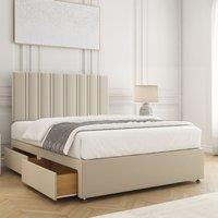 BSSPOKE Sienna Plush Velvet Divan Bed Set 24 Headboard 4 Drawers & Mattress in Cream | Size: Double