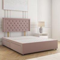 BSSPOKE Nova Plush Velvet Divan Bed 24Headboard & No Mattress No Drawers in Pink | Size: Super King