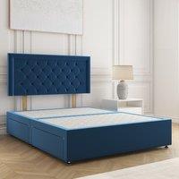 BSSPOKE Nova Plush Velvet Divan Bed 24Headboard & No Mattress No Drawers in Blue | Size: Single