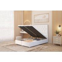 Somnior Ziggy Plush Velvet Ottoman Bed Base with Floor Standing Headboard in White | Size: Single