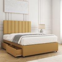 BSSPOKE Sienna Plush Divan Bed Set 24Headboard 2Drawers Same Side & Mattress in Mustard | Size: Double