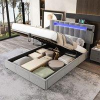 Matteo Upholstered Bed, Hydraulic Bed, Adults Teenagers 4ft6 Double Bed in Grey