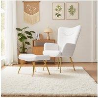 Living and Home Accent Chair with Footstool Set in White