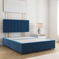 BSSPOKE Sienna Divan Bed Plush 24 Headboard & 2Drawers Same Side No Mattress in Blue | Size: Super King