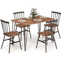 Gymax 5PCS Dining Table Set Kitchen Table & 4-Chair Metal Frame Space-Saving in Brown