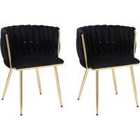 Hygrad Built to Survive Set of 2 Velvet Dining Chairs Luxury Gold Legs Padded Velvet Dining Office Chair in Black
