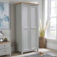Home Source Wardrobe Grey Oak 2 Door Two Tone Wooden Hanging Rail Storage Shelves