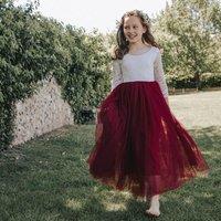 UK Flower Girl Boutique Girl's Bohemian Classic Long Sleeve Dress - Wine in Burgundy | Size: 2-3 Years
